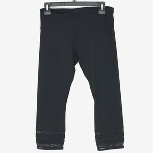 Lorna Jane Leggings Womens 6 Exercise Pants Black Stretch Knit Mesh Hems Gym